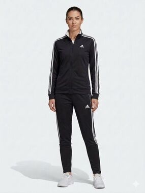 Adidas Black Track Suit with White Three-Stripes